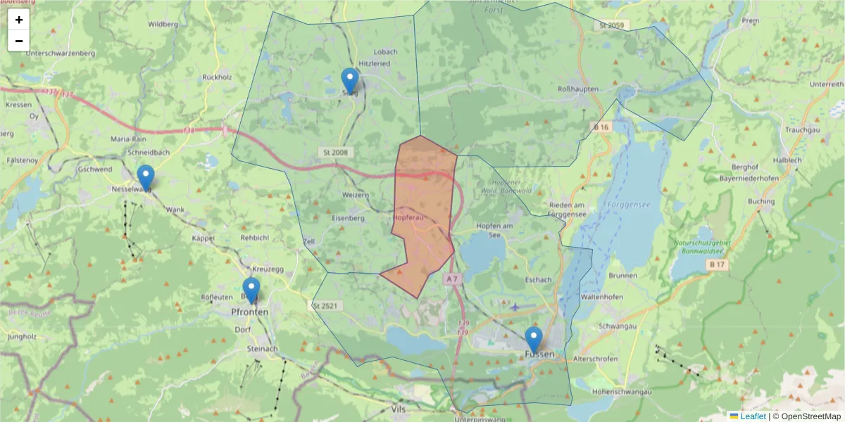 Karte des Postleitzahlen Bereichs  und der umliegenden Postleitzahlen in Deutschland