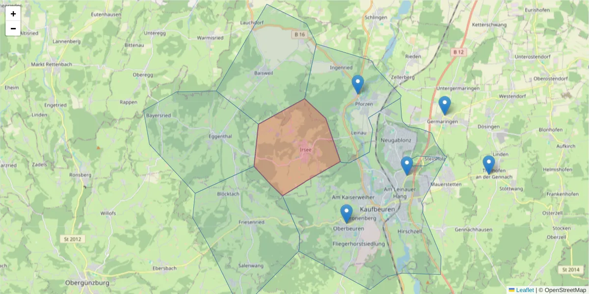 Karte des Postleitzahlen Bereichs  und der umliegenden Postleitzahlen in Deutschland