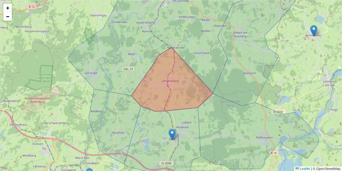 Karte des Postleitzahlen Bereichs  und der umliegenden Postleitzahlen in Deutschland