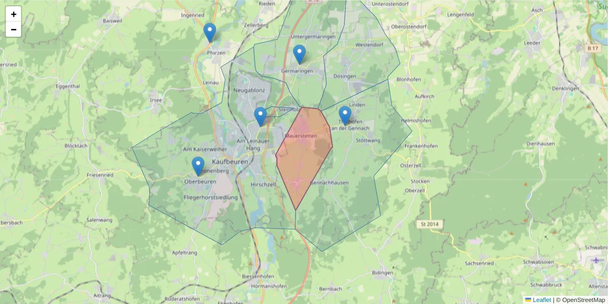 Karte des Postleitzahlen Bereichs  und der umliegenden Postleitzahlen in Deutschland