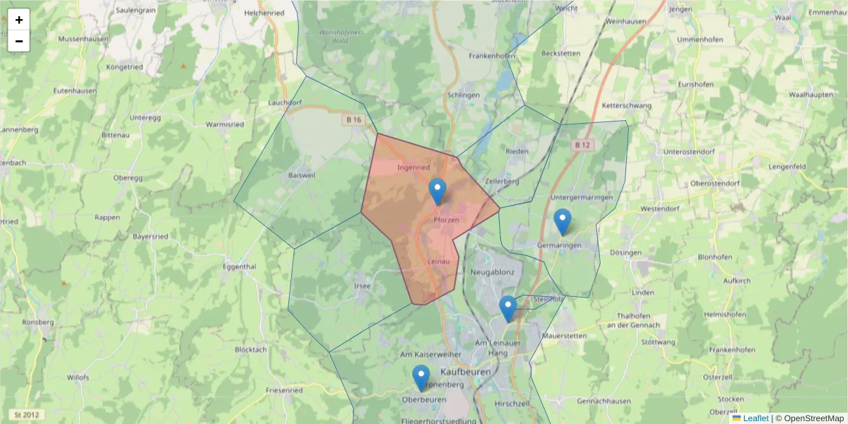 Karte des Postleitzahlen Bereichs  und der umliegenden Postleitzahlen in Deutschland
