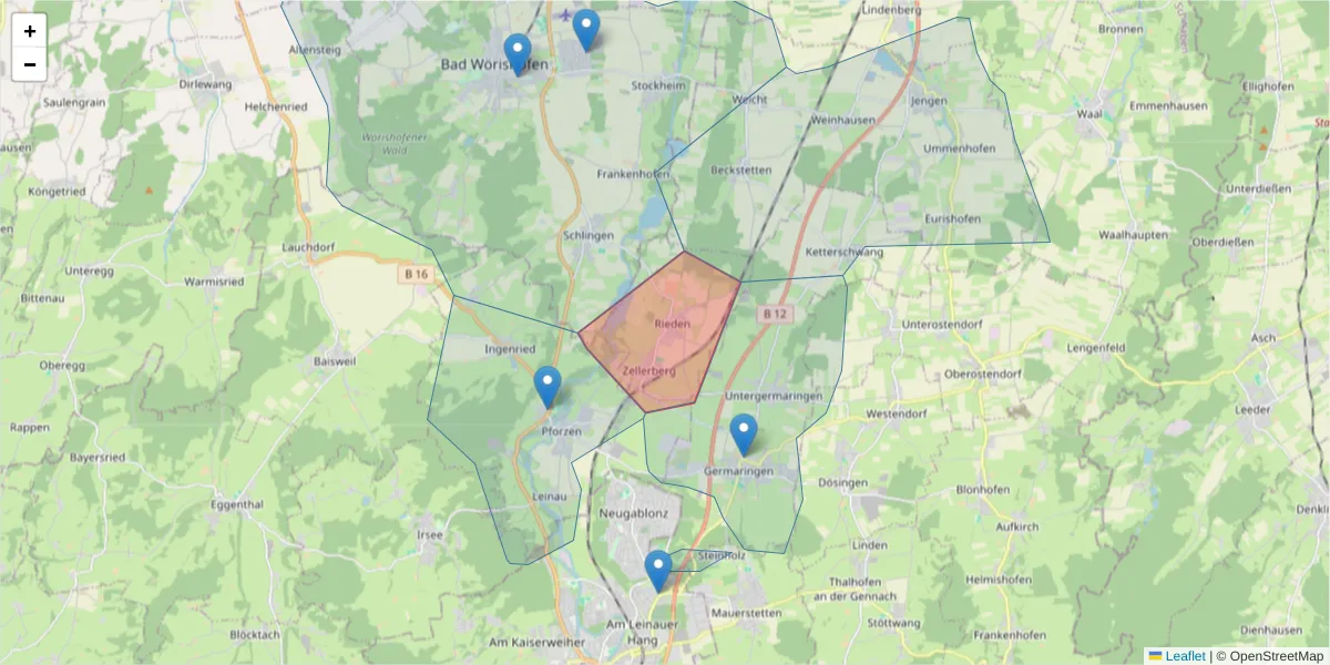 Karte des Postleitzahlen Bereichs  und der umliegenden Postleitzahlen in Deutschland