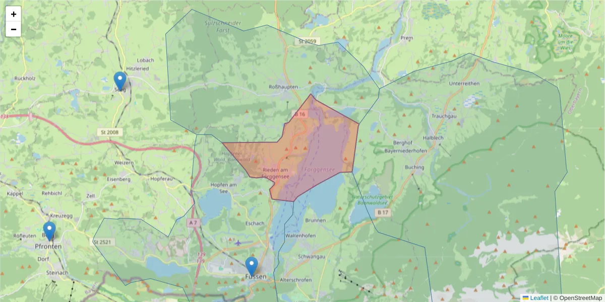 Karte des Postleitzahlen Bereichs  und der umliegenden Postleitzahlen in Deutschland
