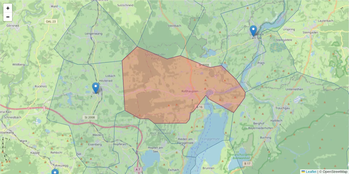 Karte des Postleitzahlen Bereichs  und der umliegenden Postleitzahlen in Deutschland
