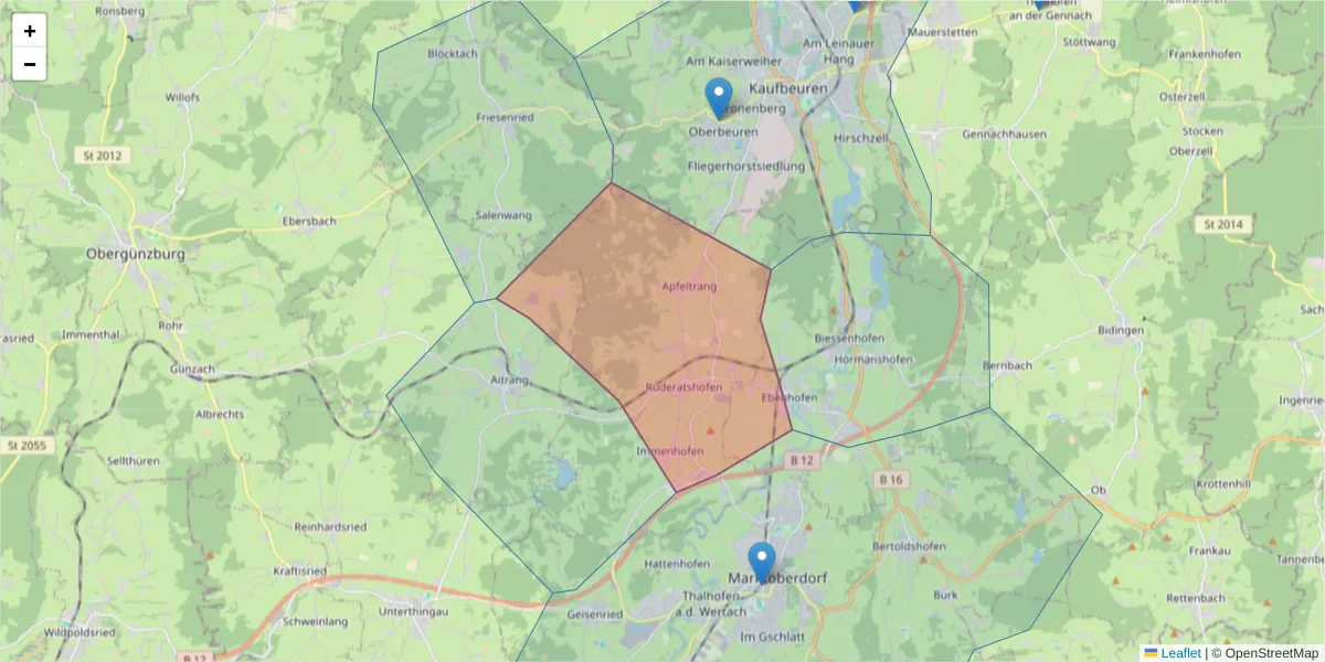 Karte des Postleitzahlen Bereichs  und der umliegenden Postleitzahlen in Deutschland