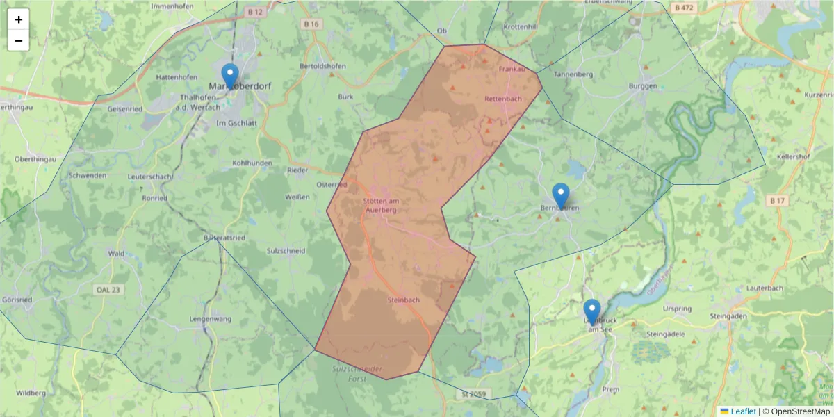 Karte des Postleitzahlen Bereichs  und der umliegenden Postleitzahlen in Deutschland