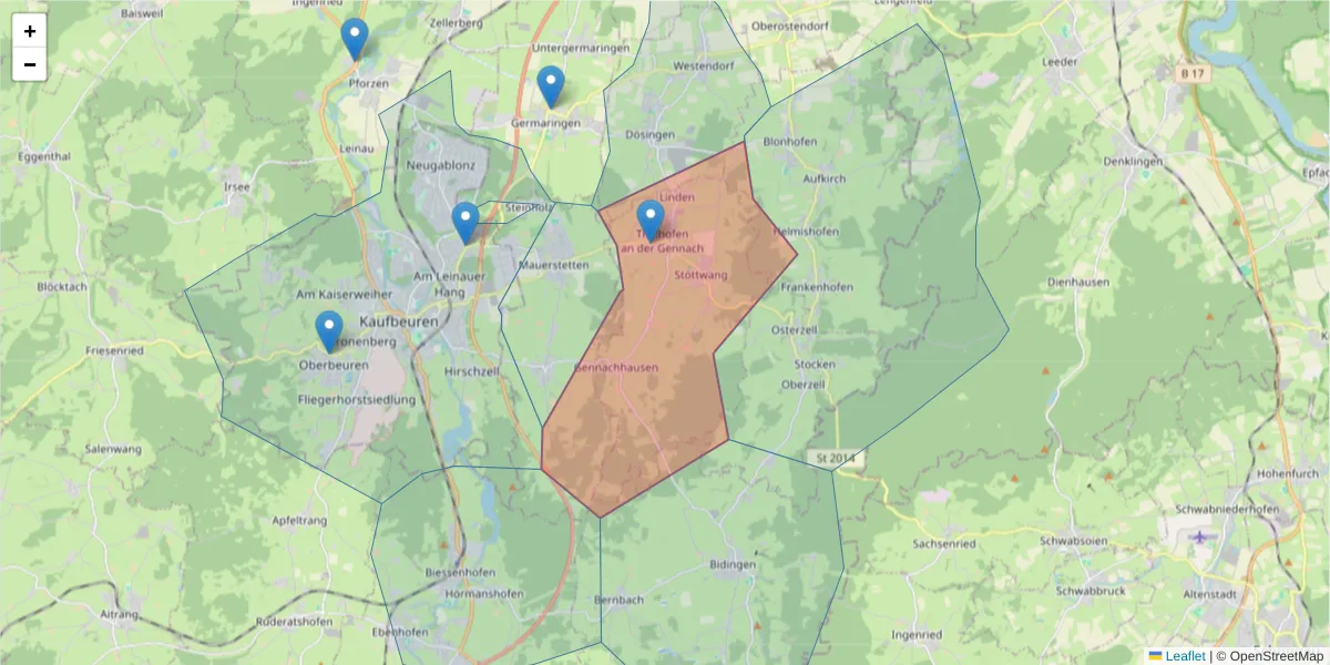 Karte des Postleitzahlen Bereichs  und der umliegenden Postleitzahlen in Deutschland
