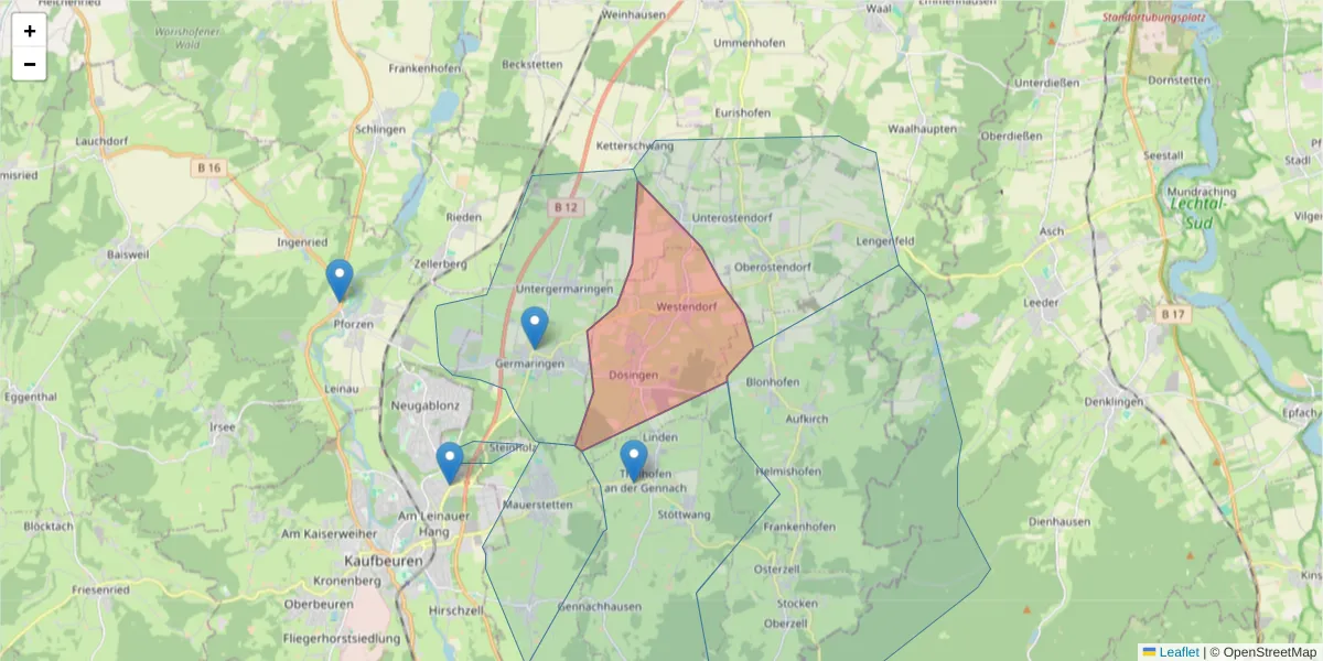 Karte des Postleitzahlen Bereichs  und der umliegenden Postleitzahlen in Deutschland