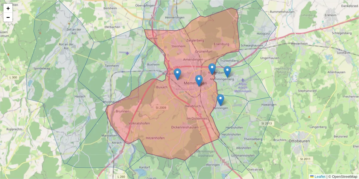 Karte des Postleitzahlen Bereichs  und der umliegenden Postleitzahlen in Deutschland