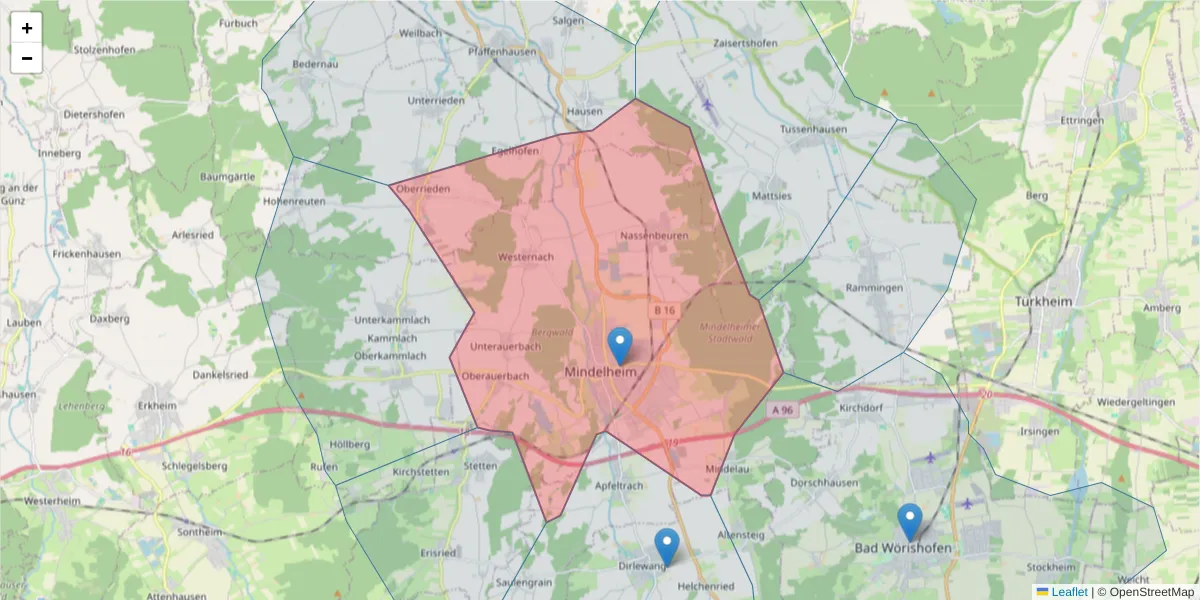 Karte des Postleitzahlen Bereichs  und der umliegenden Postleitzahlen in Deutschland