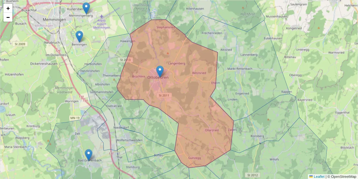 Karte des Postleitzahlen Bereichs  und der umliegenden Postleitzahlen in Deutschland