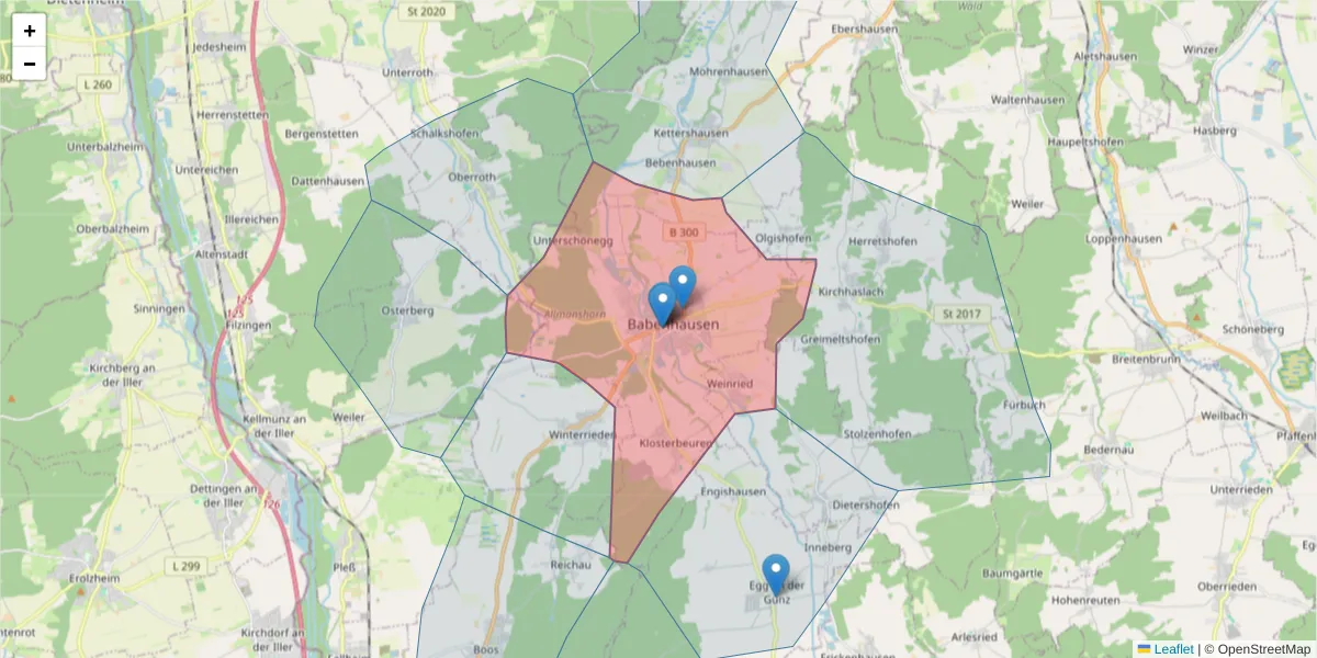 Karte des Postleitzahlen Bereichs  und der umliegenden Postleitzahlen in Deutschland