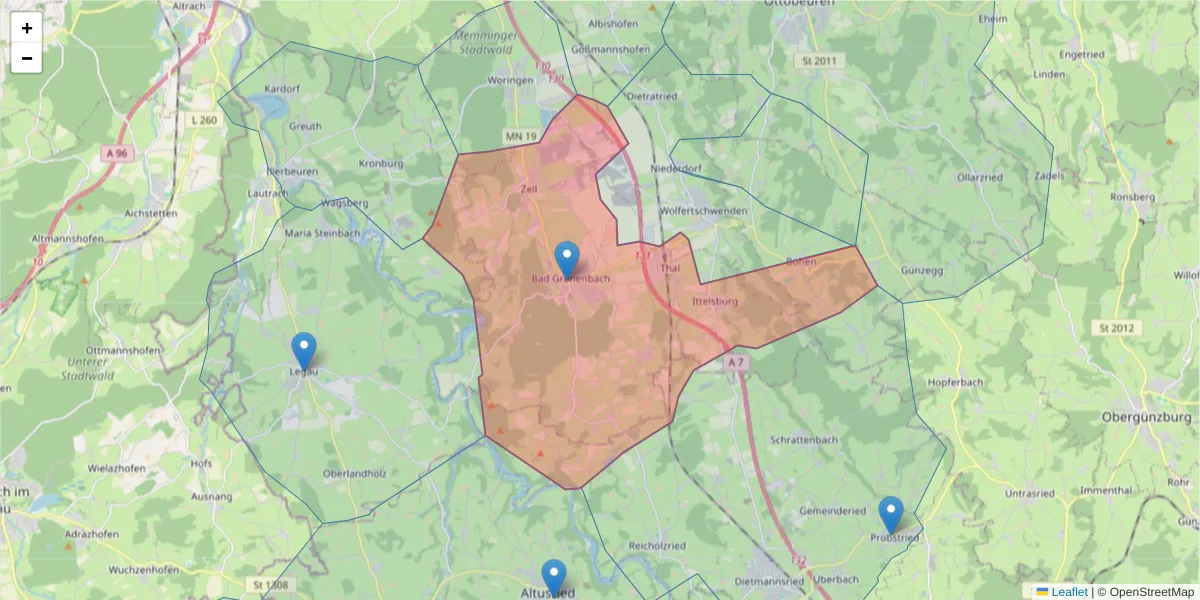 Karte des Postleitzahlen Bereichs  und der umliegenden Postleitzahlen in Deutschland