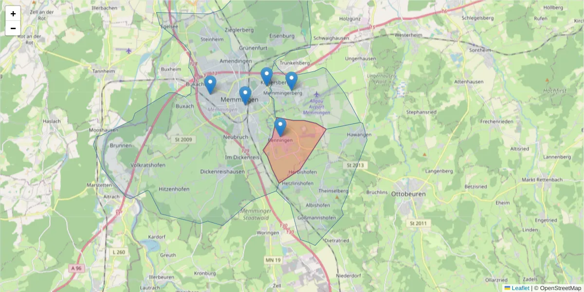 Karte des Postleitzahlen Bereichs  und der umliegenden Postleitzahlen in Deutschland