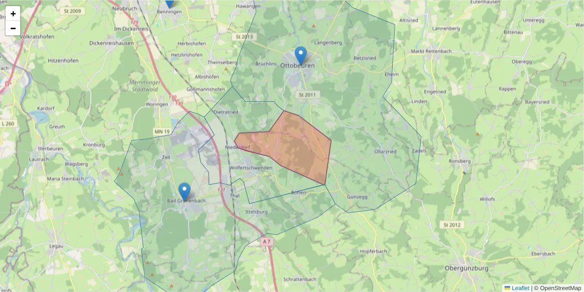 Karte des Postleitzahlen Bereichs  und der umliegenden Postleitzahlen in Deutschland