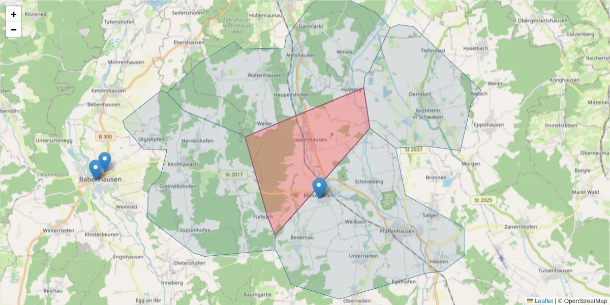 Karte des Postleitzahlen Bereichs  und der umliegenden Postleitzahlen in Deutschland