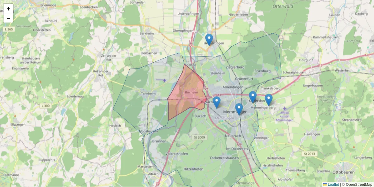 Karte des Postleitzahlen Bereichs  und der umliegenden Postleitzahlen in Deutschland