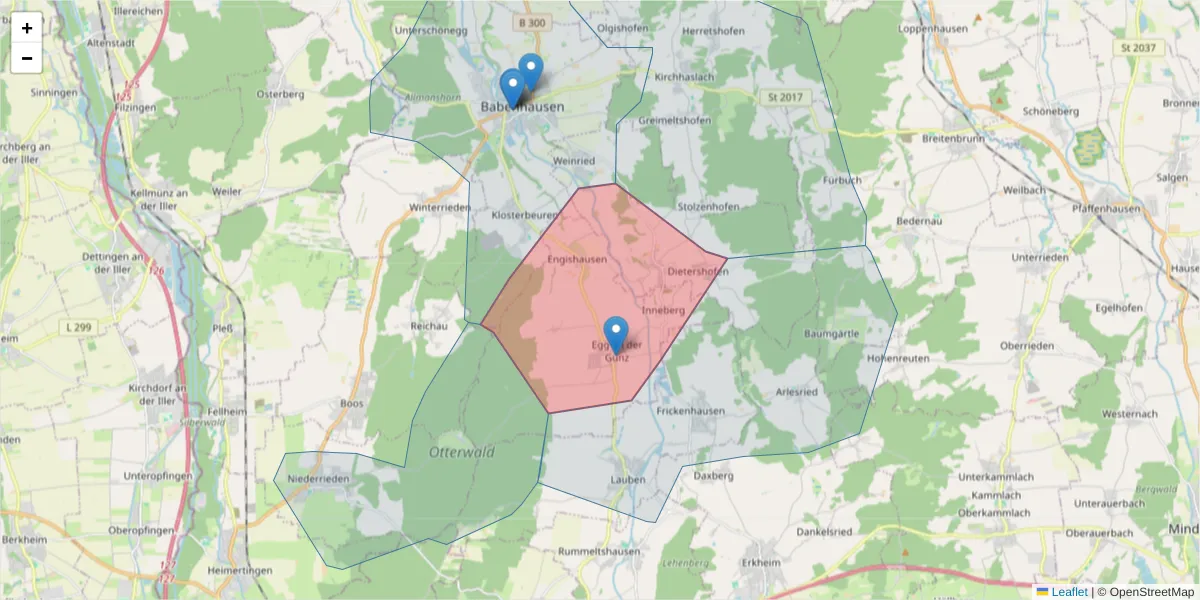 Karte des Postleitzahlen Bereichs  und der umliegenden Postleitzahlen in Deutschland