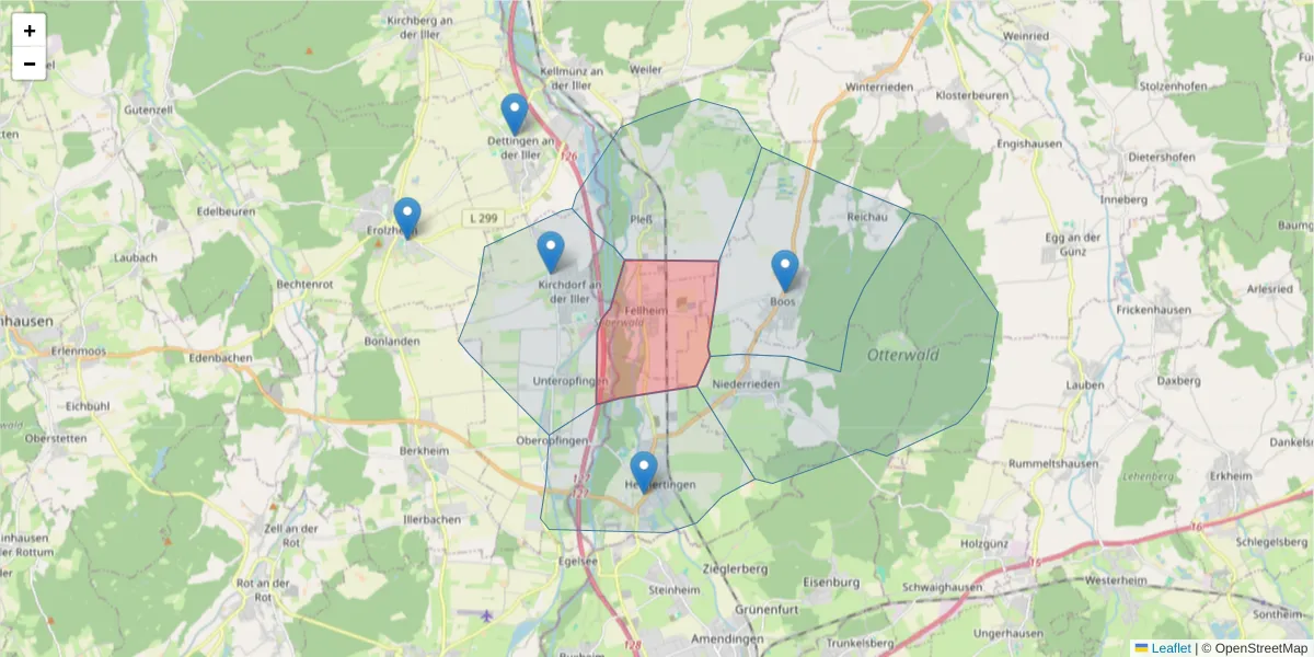 Karte des Postleitzahlen Bereichs  und der umliegenden Postleitzahlen in Deutschland
