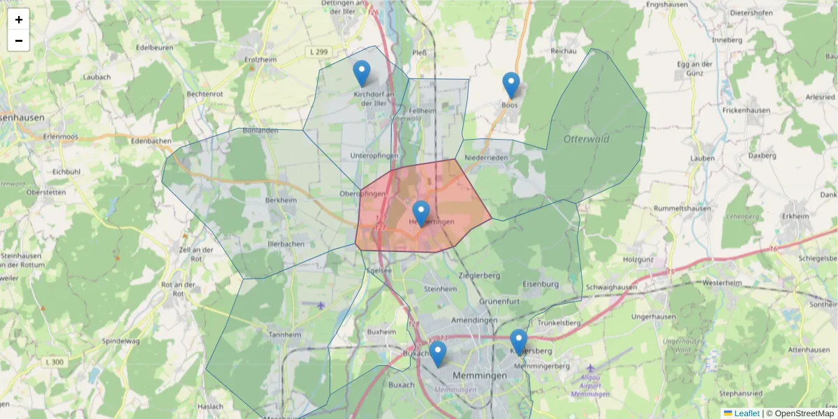Karte des Postleitzahlen Bereichs  und der umliegenden Postleitzahlen in Deutschland