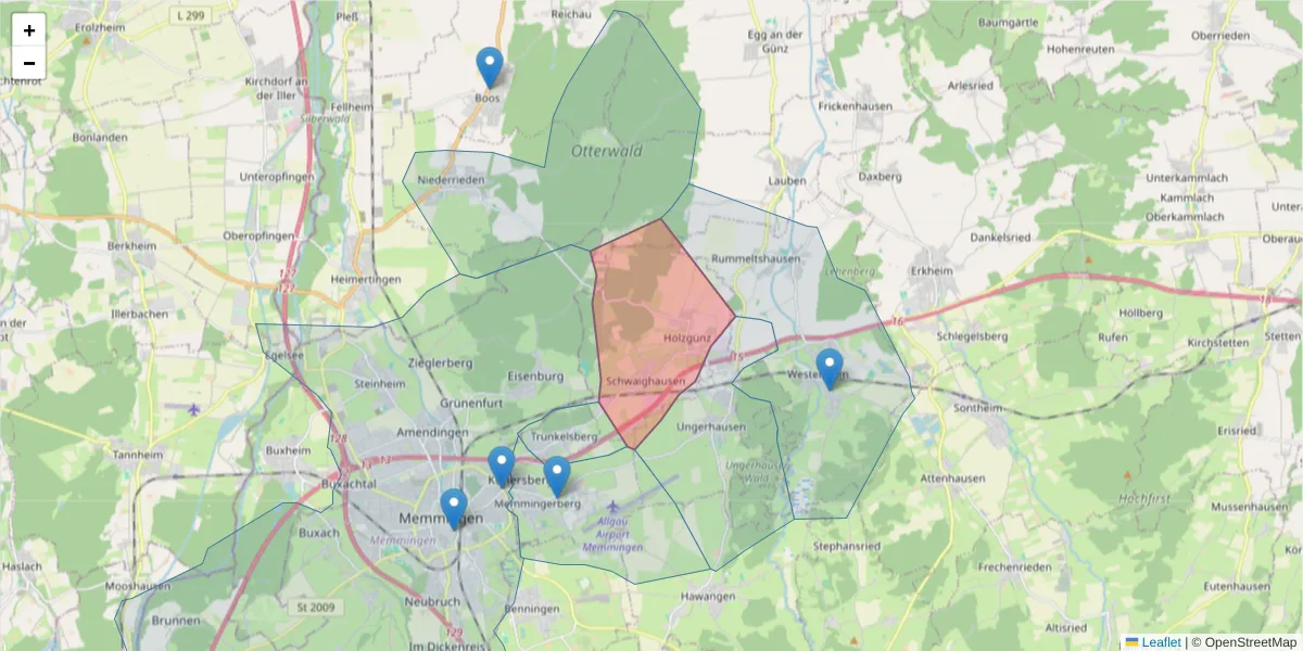 Karte des Postleitzahlen Bereichs  und der umliegenden Postleitzahlen in Deutschland