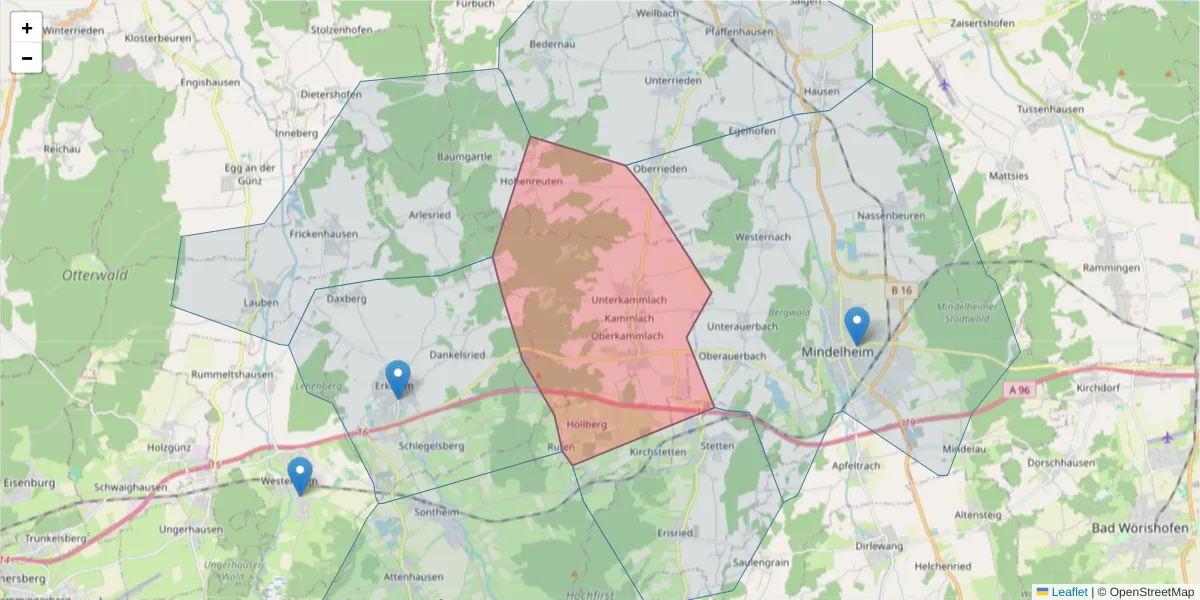 Karte des Postleitzahlen Bereichs  und der umliegenden Postleitzahlen in Deutschland