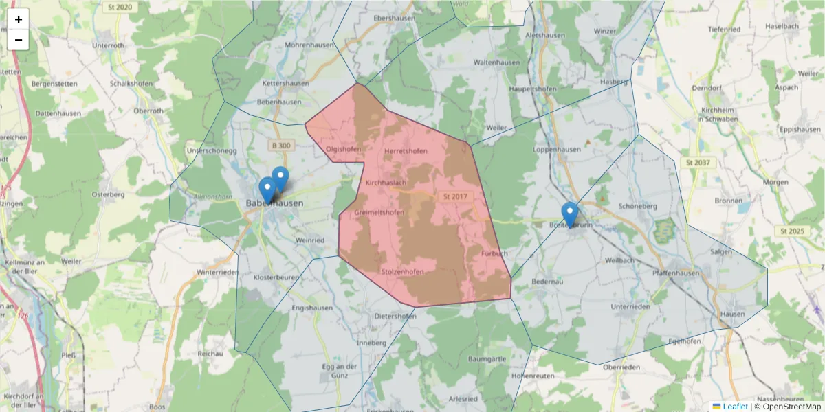 Karte des Postleitzahlen Bereichs  und der umliegenden Postleitzahlen in Deutschland