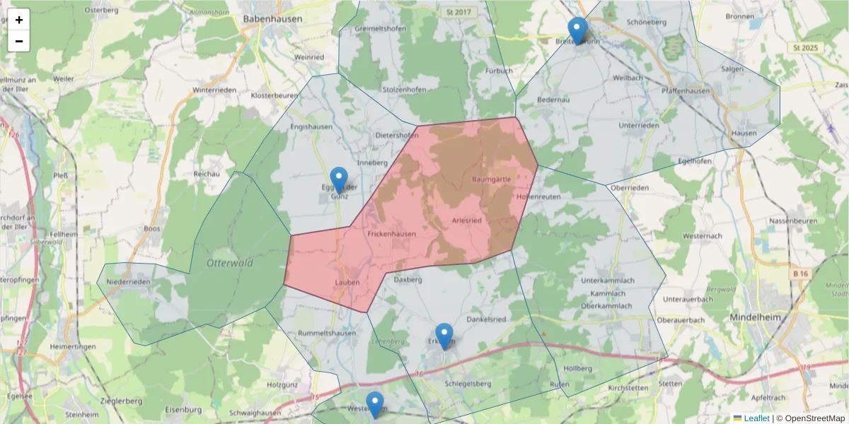 Karte des Postleitzahlen Bereichs  und der umliegenden Postleitzahlen in Deutschland