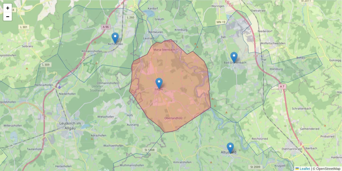 Karte des Postleitzahlen Bereichs  und der umliegenden Postleitzahlen in Deutschland