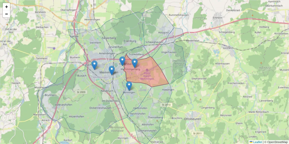 Karte des Postleitzahlen Bereichs  und der umliegenden Postleitzahlen in Deutschland