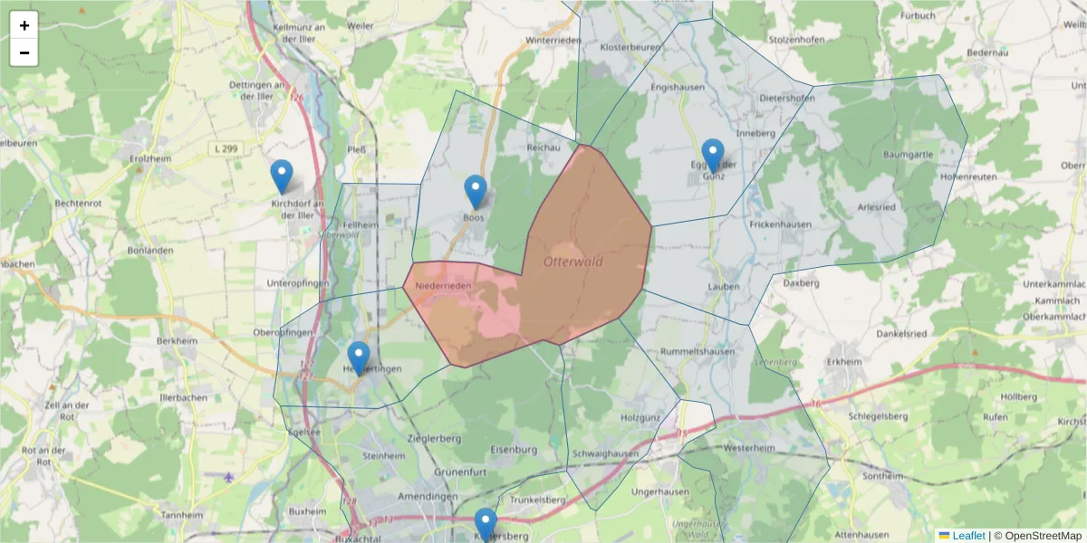 Karte des Postleitzahlen Bereichs  und der umliegenden Postleitzahlen in Deutschland