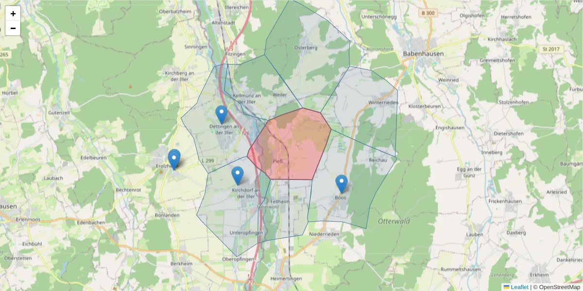 Karte des Postleitzahlen Bereichs  und der umliegenden Postleitzahlen in Deutschland