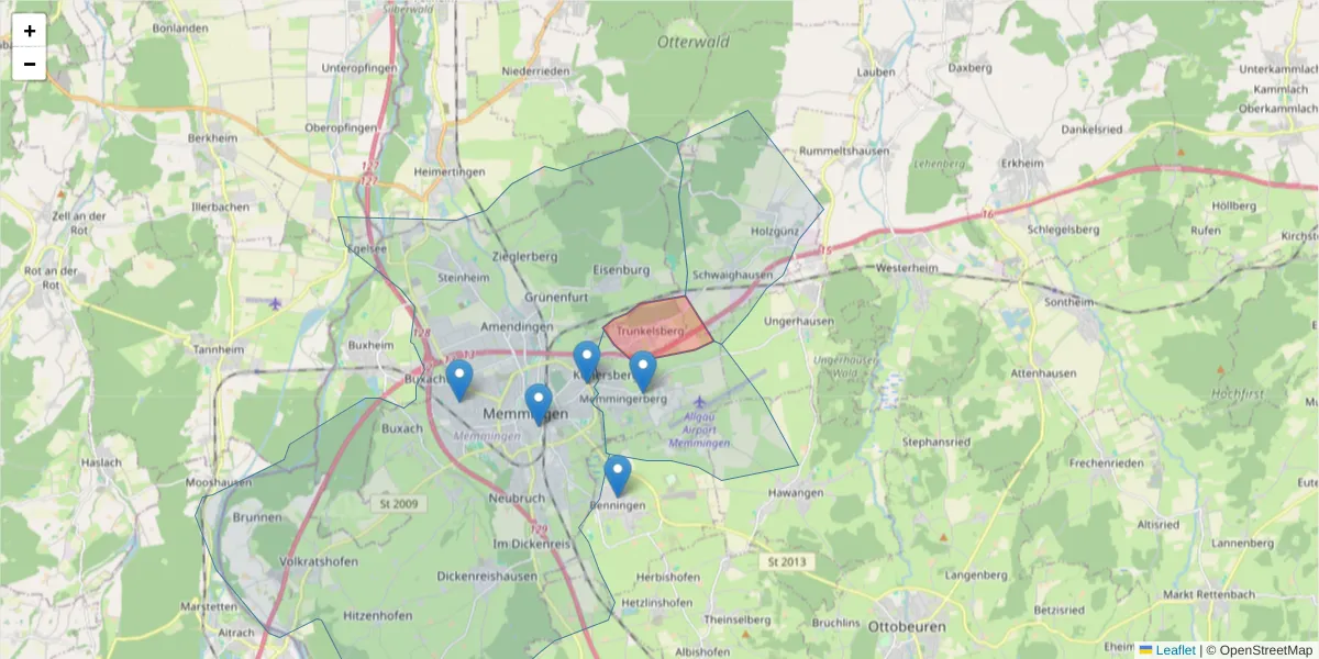 Karte des Postleitzahlen Bereichs  und der umliegenden Postleitzahlen in Deutschland