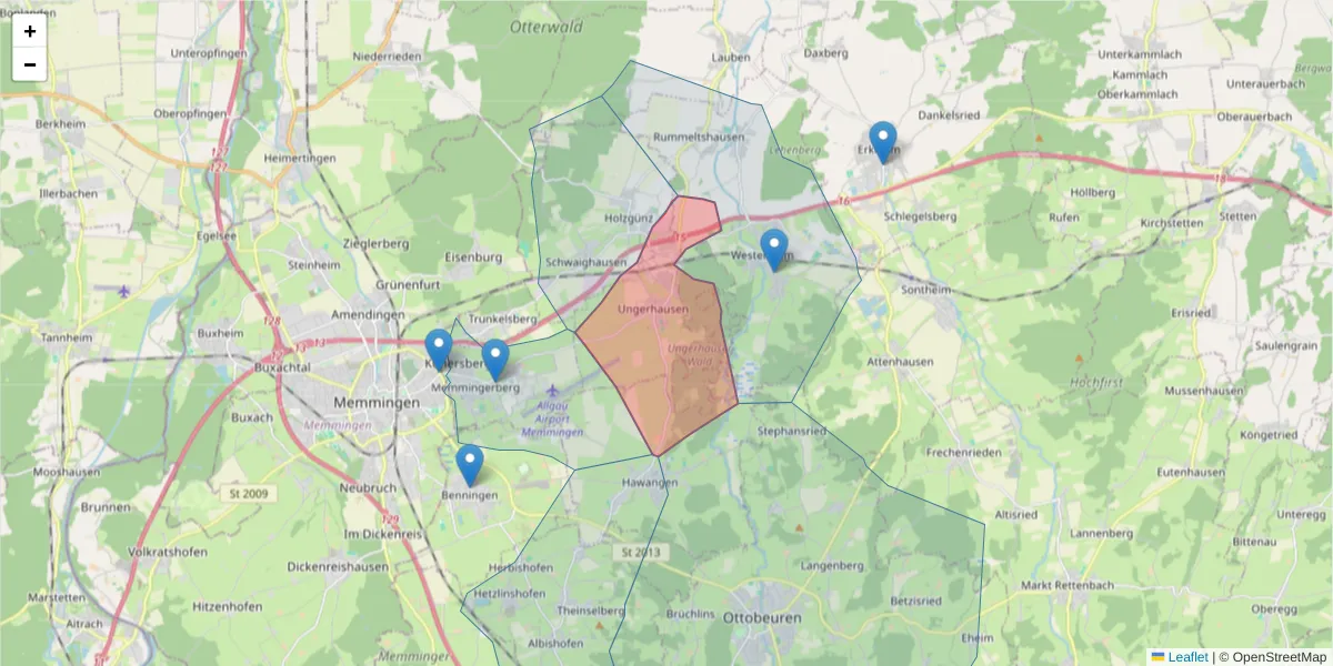 Karte des Postleitzahlen Bereichs  und der umliegenden Postleitzahlen in Deutschland