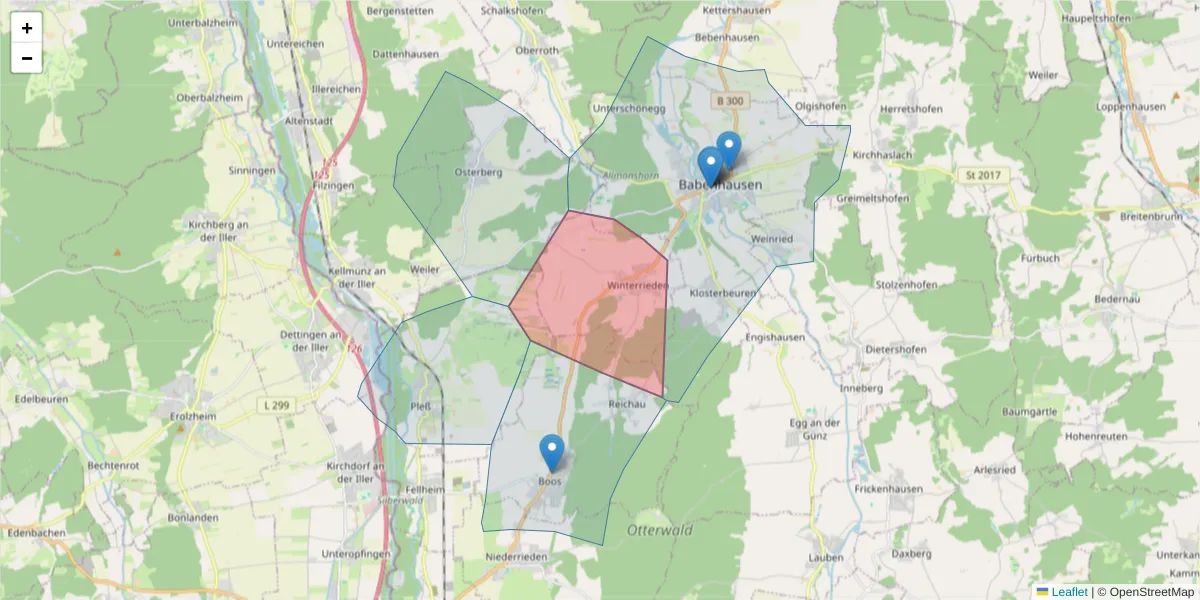 Karte des Postleitzahlen Bereichs  und der umliegenden Postleitzahlen in Deutschland