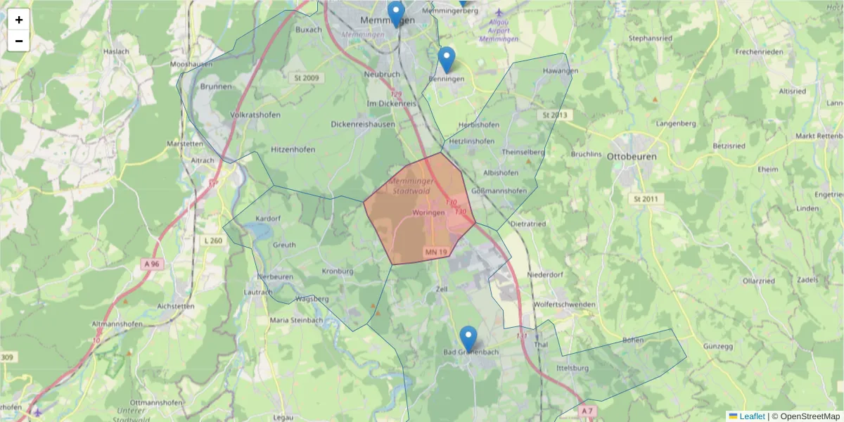Karte des Postleitzahlen Bereichs  und der umliegenden Postleitzahlen in Deutschland