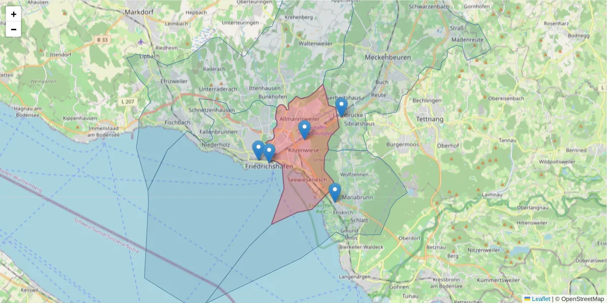 Karte des Postleitzahlen Bereichs  und der umliegenden Postleitzahlen in Deutschland