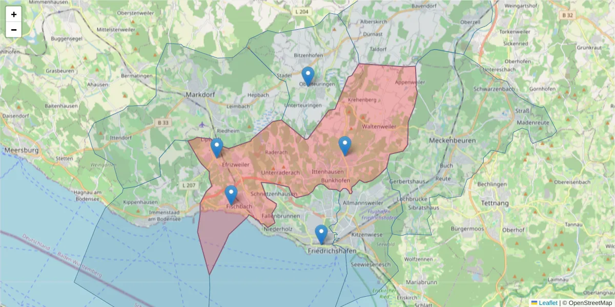 Karte des Postleitzahlen Bereichs  und der umliegenden Postleitzahlen in Deutschland