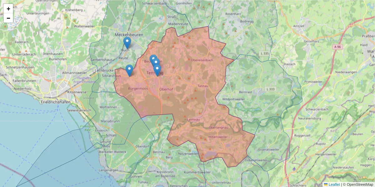 Karte des Postleitzahlen Bereichs  und der umliegenden Postleitzahlen in Deutschland