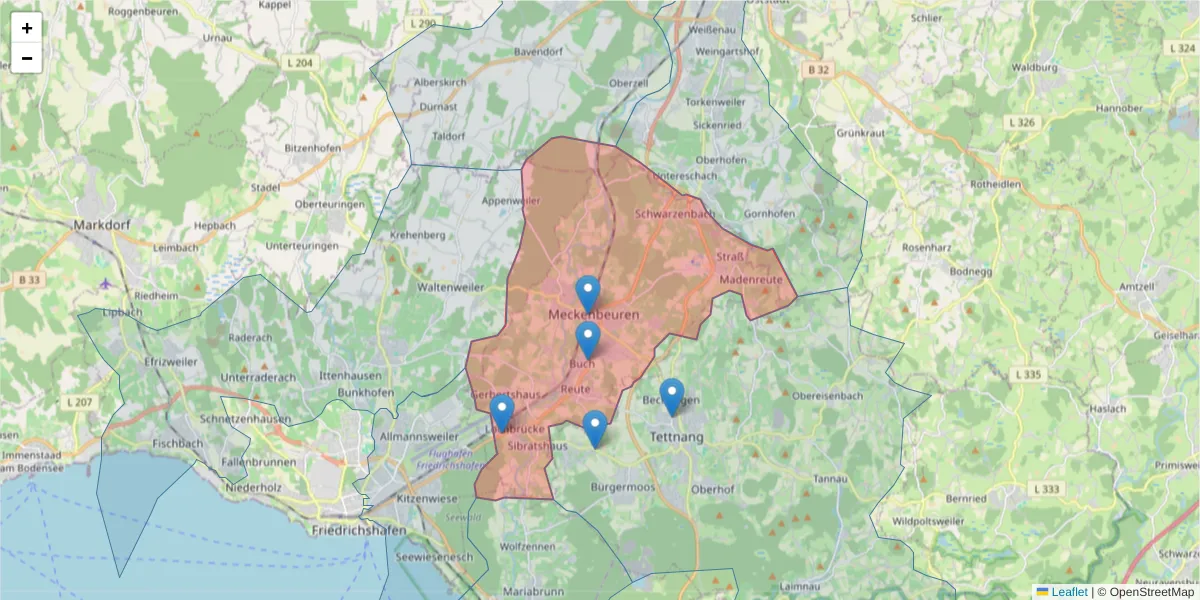 Karte des Postleitzahlen Bereichs  und der umliegenden Postleitzahlen in Deutschland