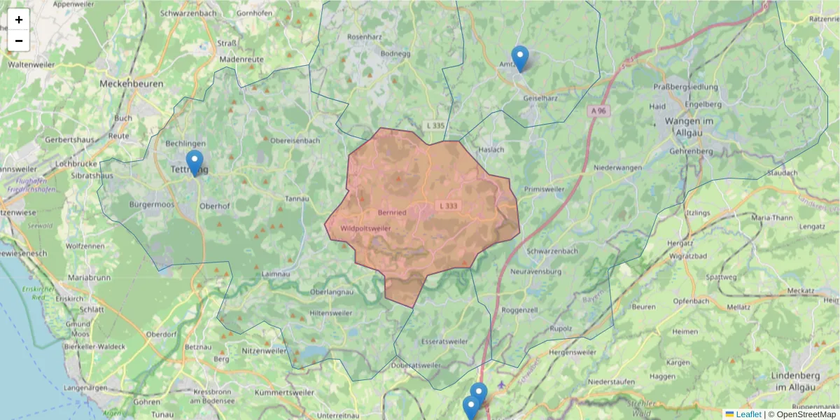 Karte des Postleitzahlen Bereichs  und der umliegenden Postleitzahlen in Deutschland