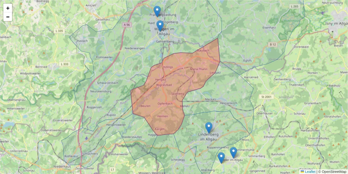 Karte des Postleitzahlen Bereichs  und der umliegenden Postleitzahlen in Deutschland