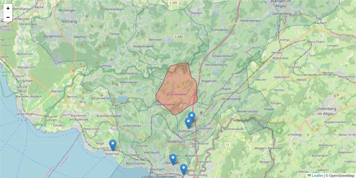 Karte des Postleitzahlen Bereichs  und der umliegenden Postleitzahlen in Deutschland