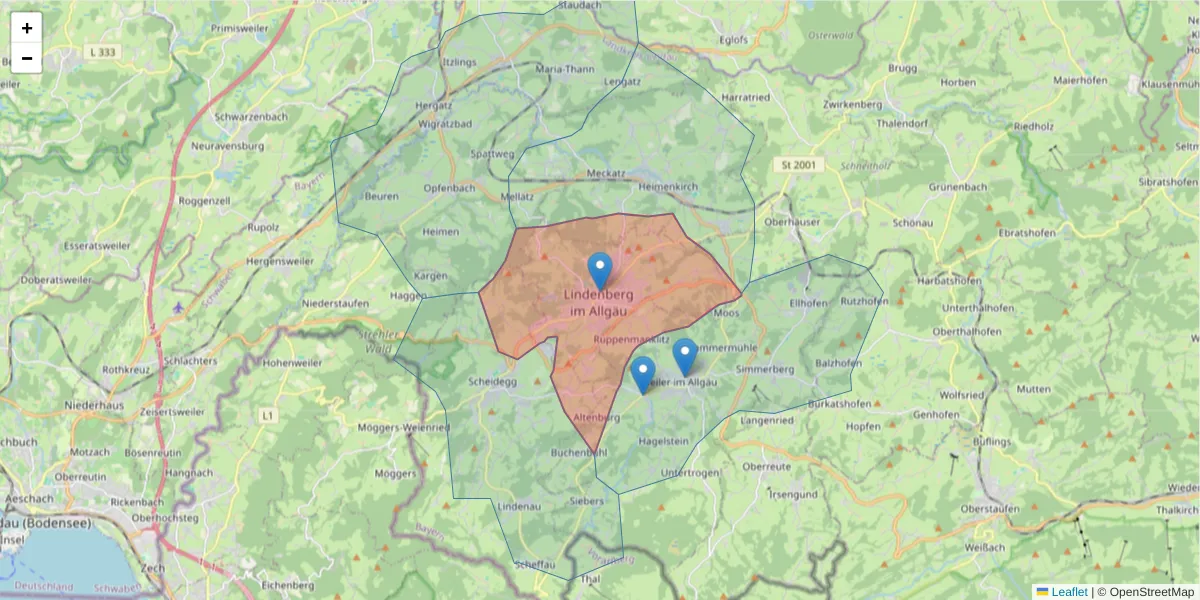 Karte des Postleitzahlen Bereichs  und der umliegenden Postleitzahlen in Deutschland