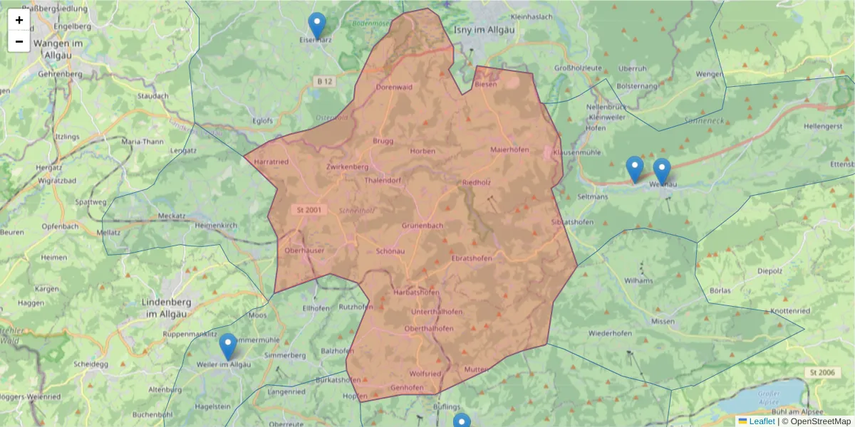 Karte des Postleitzahlen Bereichs  und der umliegenden Postleitzahlen in Deutschland