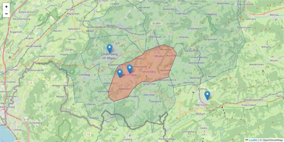 Karte des Postleitzahlen Bereichs  und der umliegenden Postleitzahlen in Deutschland