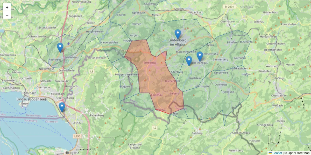 Karte des Postleitzahlen Bereichs  und der umliegenden Postleitzahlen in Deutschland