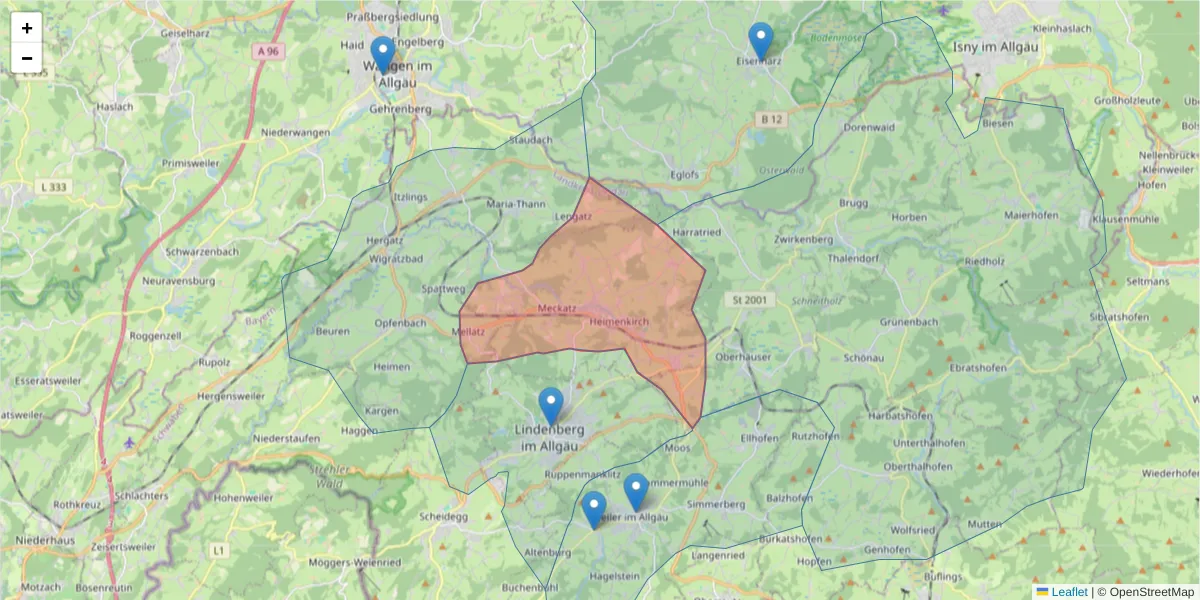 Karte des Postleitzahlen Bereichs  und der umliegenden Postleitzahlen in Deutschland