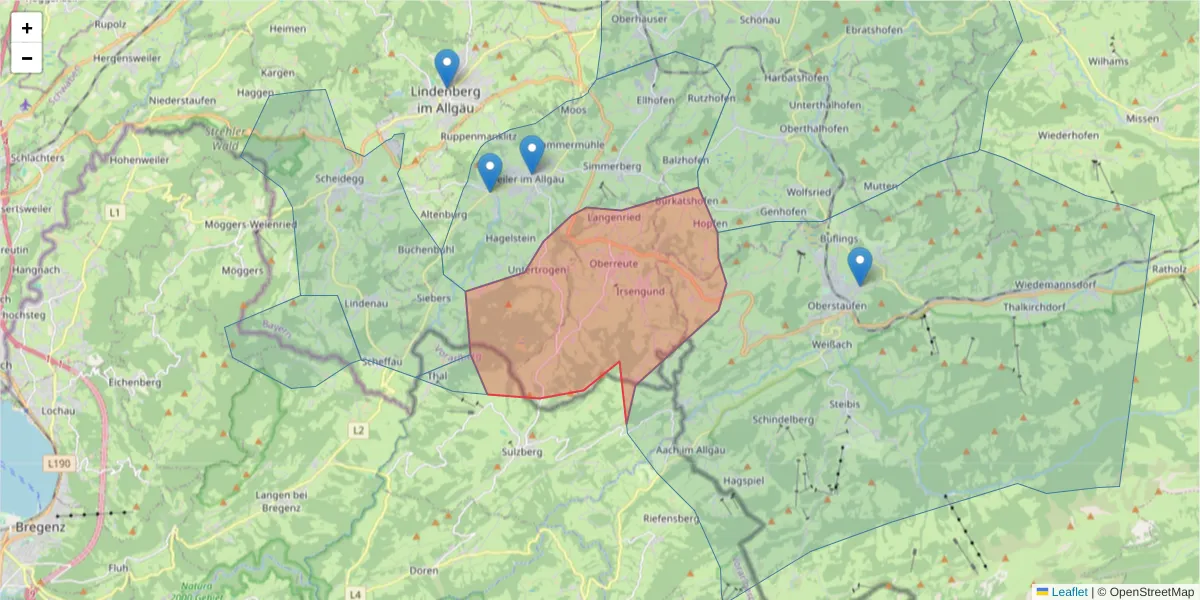 Karte des Postleitzahlen Bereichs  und der umliegenden Postleitzahlen in Deutschland