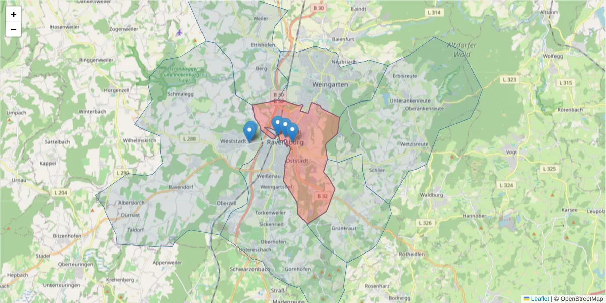 Karte des Postleitzahlen Bereichs  und der umliegenden Postleitzahlen in Deutschland
